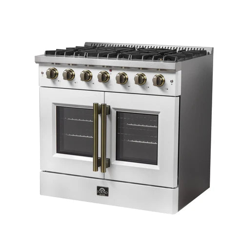 Forno Galiano 36-Inch Freestanding French Door Gas Range, 6 Burners, Convection Oven, Energy Efficient