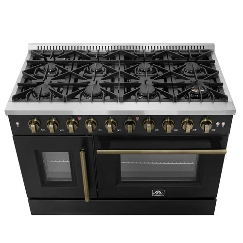 Forno Galiano 48-Inch Freestanding French Door Gas Range, 8 Burners, Griddle, Convection Oven, Energy Efficient