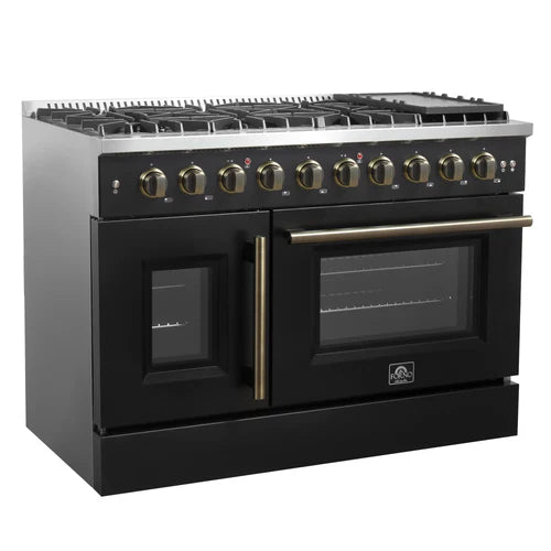 Forno Galiano 48-Inch Freestanding French Door Gas Range, 8 Burners, Griddle, Convection Oven, Energy Efficient
