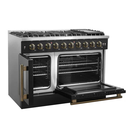 Forno Galiano 48-Inch Freestanding French Door Gas Range, 8 Burners, Griddle, Convection Oven, Energy Efficient