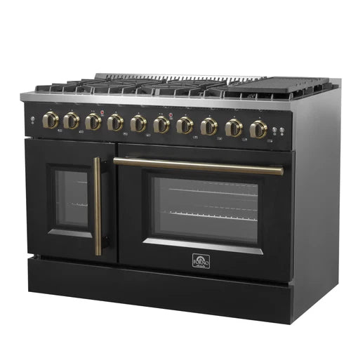 Forno Galiano 48-Inch Freestanding French Door Gas Range, 8 Burners, Griddle, Convection Oven, Energy Efficient
