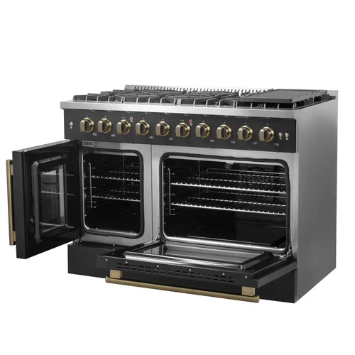 Forno Galiano 48-Inch Freestanding French Door Gas Range, 8 Burners, Griddle, Convection Oven, Energy Efficient