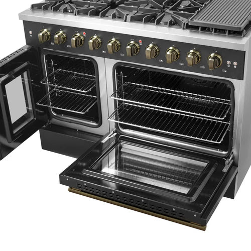 Forno Galiano 48-Inch Freestanding French Door Gas Range, 8 Burners, Griddle, Convection Oven, Energy Efficient