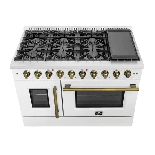 Forno Galiano 48-Inch Freestanding French Door Gas Range, 8 Burners, Griddle, Convection Oven, Energy Efficient