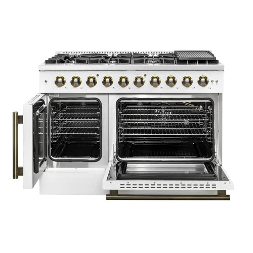 Forno Galiano 48-Inch Freestanding French Door Gas Range, 8 Burners, Griddle, Convection Oven, Energy Efficient