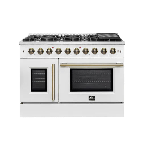 Forno Galiano 48-Inch Freestanding French Door Gas Range, 8 Burners, Griddle, Convection Oven, Energy Efficient