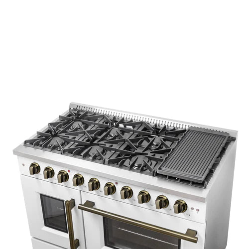 Forno Galiano 48-Inch Freestanding French Door Gas Range, 8 Burners, Griddle, Convection Oven, Energy Efficient