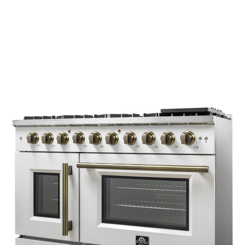 Forno Galiano 48-Inch Freestanding French Door Gas Range, 8 Burners, Griddle, Convection Oven, Energy Efficient