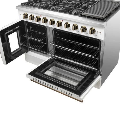 Forno Galiano 48-Inch Freestanding French Door Gas Range, 8 Burners, Griddle, Convection Oven, Energy Efficient