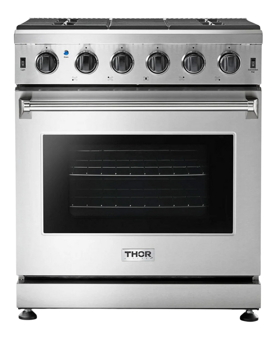 Thor Kitchen 30-Inch Gas Range with 5 Burners, 4.55 cu. ft Oven in Stainless Steel (LRG3001U)