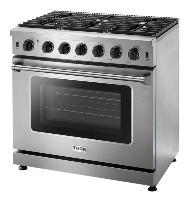 Thor Kitchen 36-Inch 6.0 Cu. Ft Single Oven Professional Gas Range in Stainless Steel (LRG3601U)