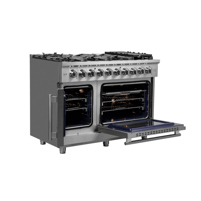 Forno Massimo 48-Inch Freestanding French Door Gas Range, 8 Burners, Convection Oven, Energy Efficient