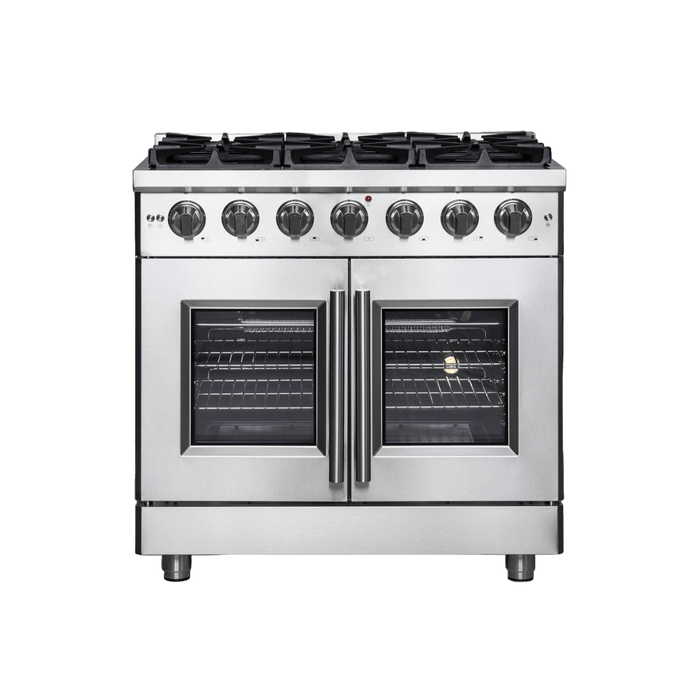 Forno Massimo 36-Inch Freestanding French Door Gas Range, 6 Burners, Convection Oven, Energy Efficient