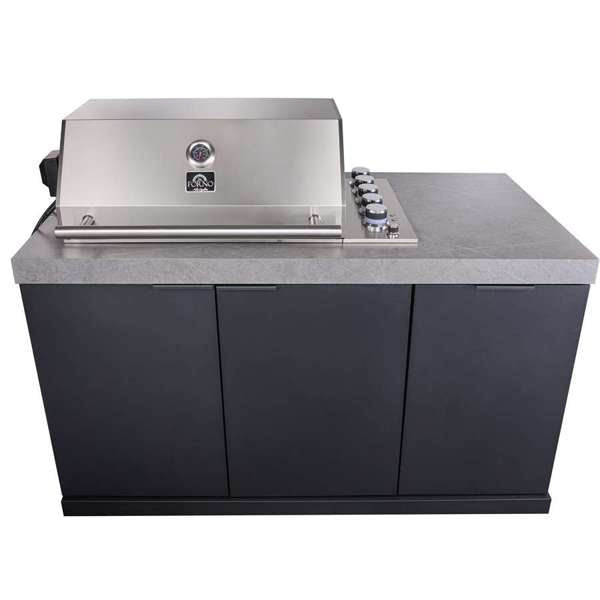 Rimini Outdoor Kitchen: 30" BBQ 62,600 BTU, 2.4 cu.ft. Refrigerator, Gray Countertops