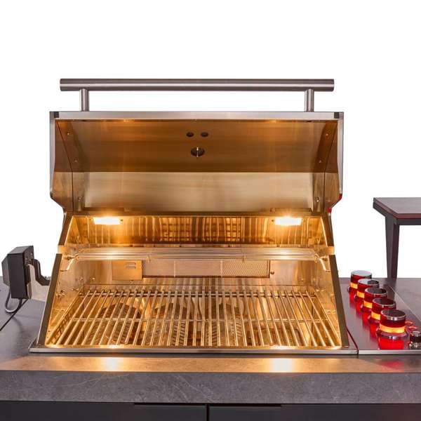 Rimini Outdoor Kitchen: 30" BBQ 62,600 BTU, 2.4 cu.ft. Refrigerator, Gray Countertops