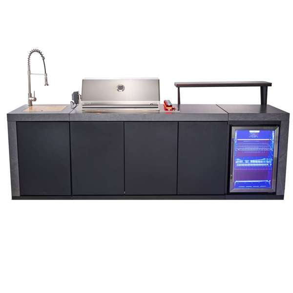 Rimini Outdoor Kitchen: 30" BBQ 62,600 BTU, 2.4 cu.ft. Refrigerator, Gray Countertops