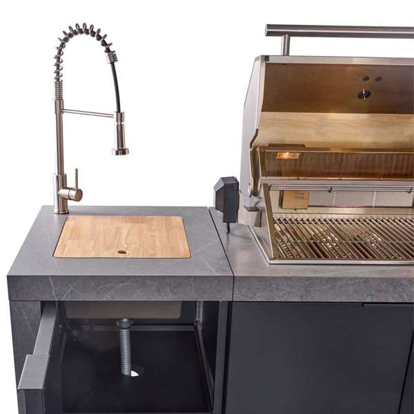 Rimini Outdoor Kitchen: 30" BBQ 62,600 BTU, 2.4 cu.ft. Refrigerator, Gray Countertops