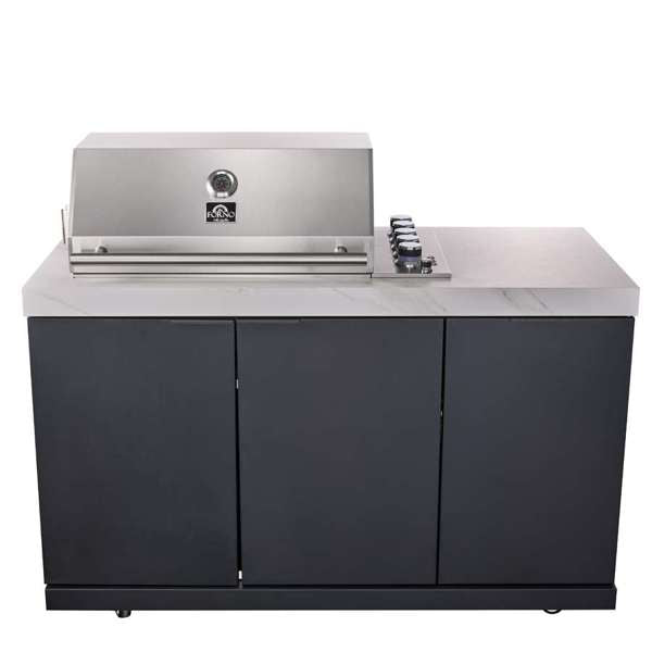 Rimini Outdoor Kitchen: 30" BBQ 62,600 BTU, 4.8 cu.ft. Refrigerators, White Countertops