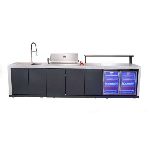 Rimini Outdoor Kitchen: 30" BBQ 62,600 BTU, 4.8 cu.ft. Refrigerators, White Countertops