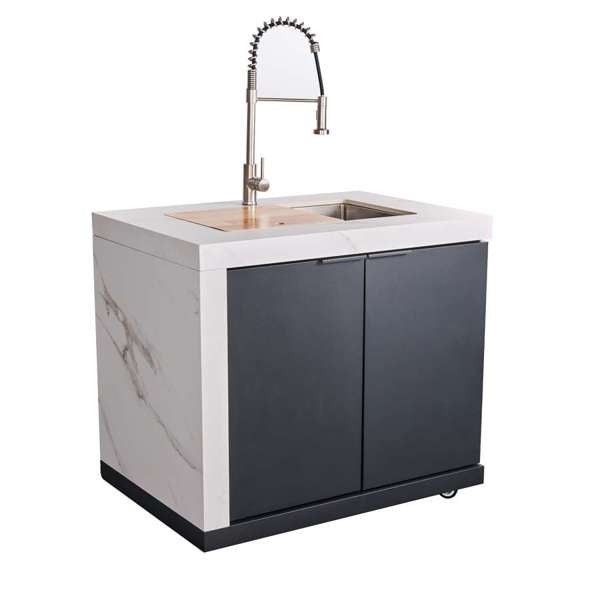 Rimini Outdoor Kitchen: 30" BBQ 62,600 BTU, 4.8 cu.ft. Refrigerators, White Countertops