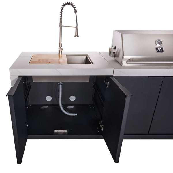 Rimini Outdoor Kitchen: 30" BBQ 62,600 BTU, 4.8 cu.ft. Refrigerators, White Countertops