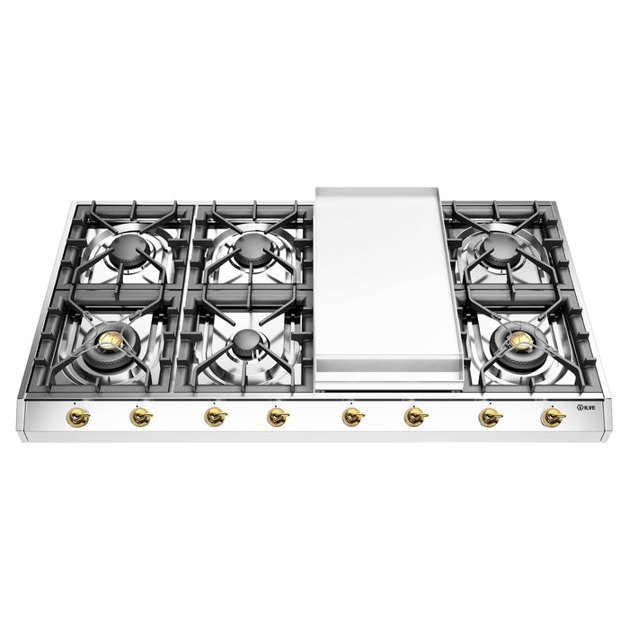 ILVE UHCP1265FN Nostalgie II 48 inch Built-In Gas Cooktop with Griddle, in Stainless Steel