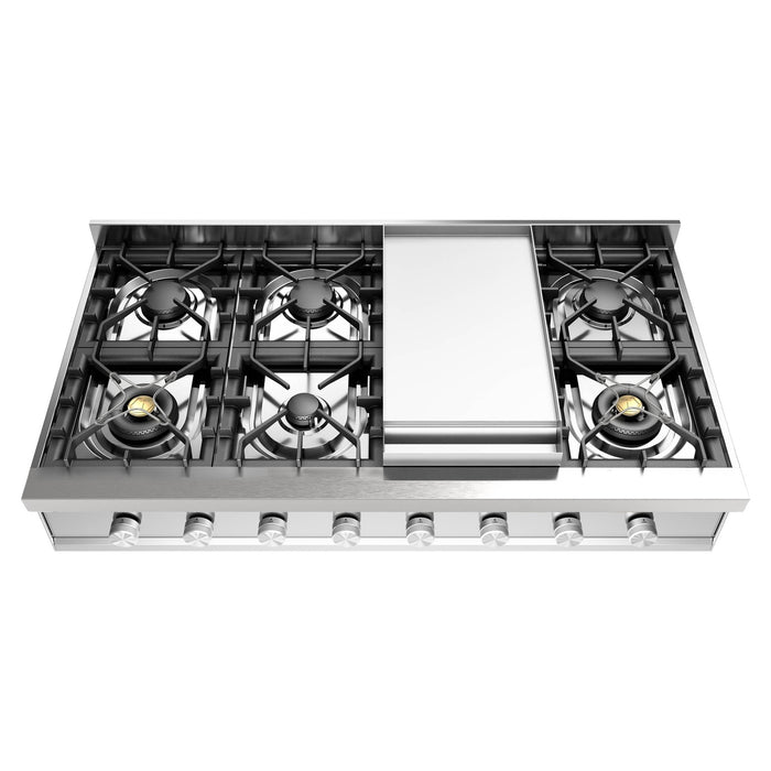 ILVE UHCP48F Professional Plus II 48 inch Built-In Gas Rangetop with Griddle, in Stainless Steel