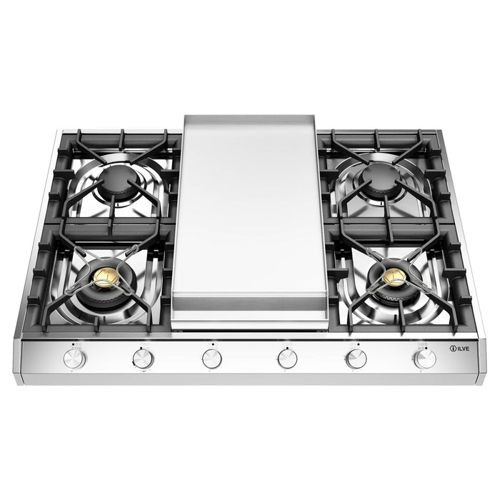 ILVE UHCP965F Professional Plus II 36 inch Built-In Gas Cooktop with Griddle, in Stainless Steel