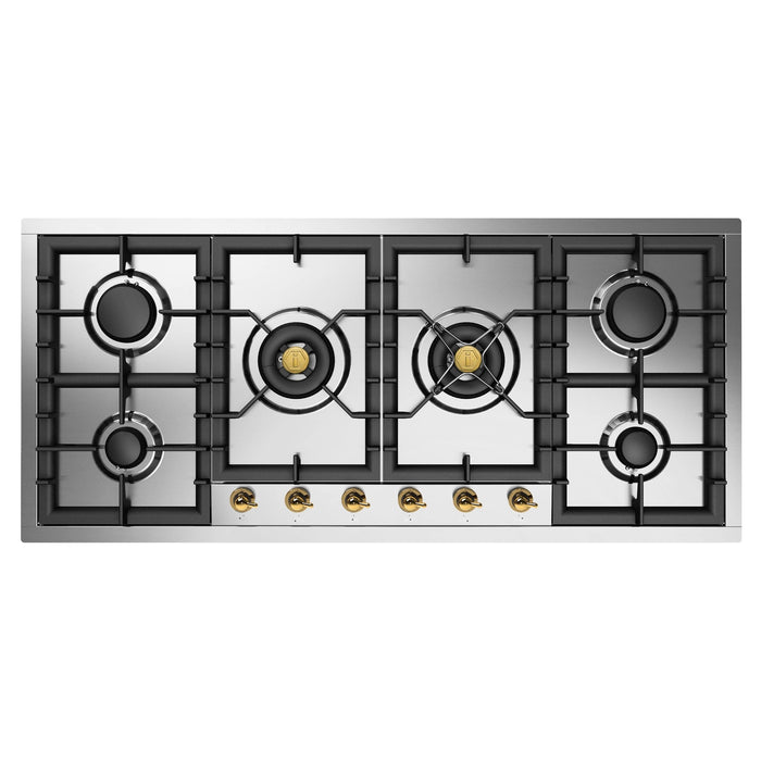 ILVE UHCPT125N Nostalgie II 48 inch Built-In Gas Cooktop with Total Black Brass Burners, in Stainless Steel