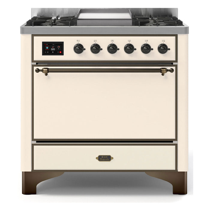ILVE 36 Inch Majestic II Series Natural/ Propane Gas Burner and Electric Oven Range with 6 Sealed Burners (UM09FDQNS3)
