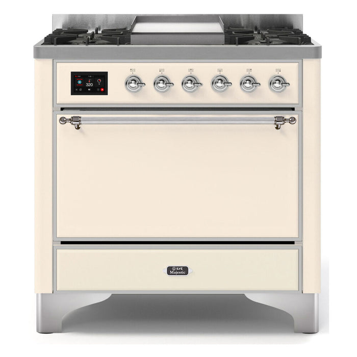 ILVE 36 Inch Majestic II Series Natural/ Propane Gas Burner and Electric Oven Range with 6 Sealed Burners (UM09FDQNS3)