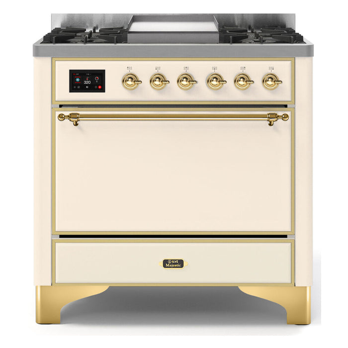 ILVE 36 Inch Majestic II Series Natural/ Propane Gas Burner and Electric Oven Range with 6 Sealed Burners (UM09FDQNS3)