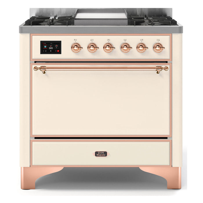 ILVE 36 Inch Majestic II Series Natural/ Propane Gas Burner and Electric Oven Range with 6 Sealed Burners (UM09FDQNS3)