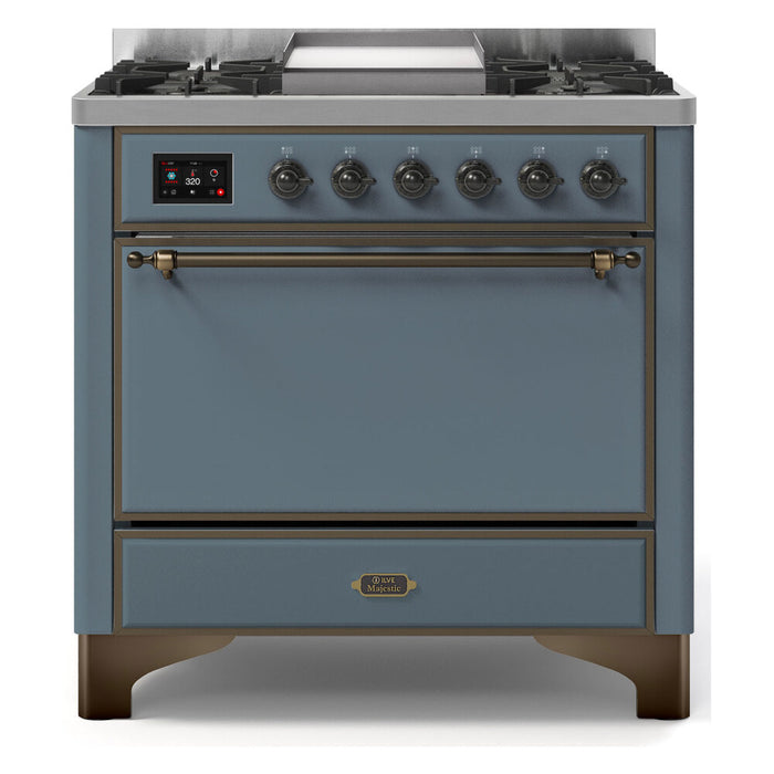 ILVE 36 Inch Majestic II Series Natural/ Propane Gas Burner and Electric Oven Range with 6 Sealed Burners (UM09FDQNS3)