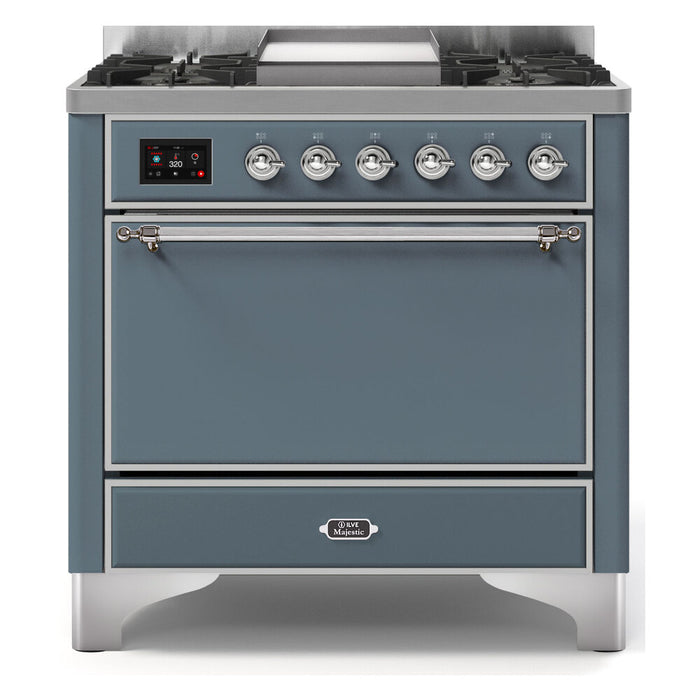 ILVE 36 Inch Majestic II Series Natural/ Propane Gas Burner and Electric Oven Range with 6 Sealed Burners (UM09FDQNS3)