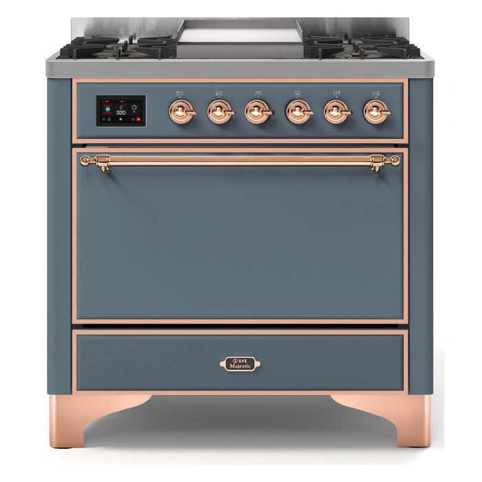 ILVE 36 Inch Majestic II Series Natural/ Propane Gas Burner and Electric Oven Range with 6 Sealed Burners (UM09FDQNS3)