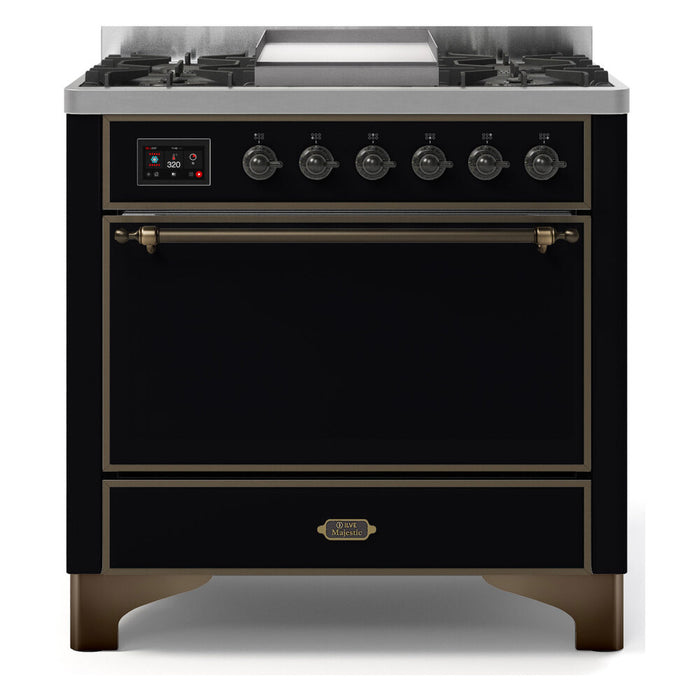 ILVE 36 Inch Majestic II Series Natural/ Propane Gas Burner and Electric Oven Range with 6 Sealed Burners (UM09FDQNS3)