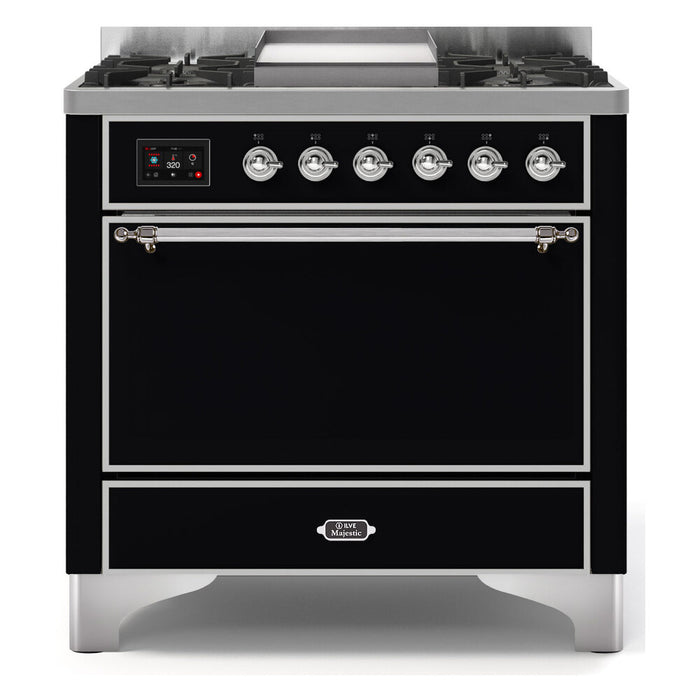 ILVE 36 Inch Majestic II Series Natural/ Propane Gas Burner and Electric Oven Range with 6 Sealed Burners (UM09FDQNS3)