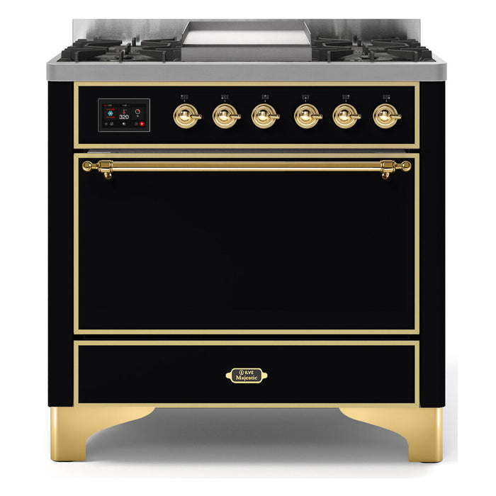 ILVE 36 Inch Majestic II Series Natural/ Propane Gas Burner and Electric Oven Range with 6 Sealed Burners (UM09FDQNS3)