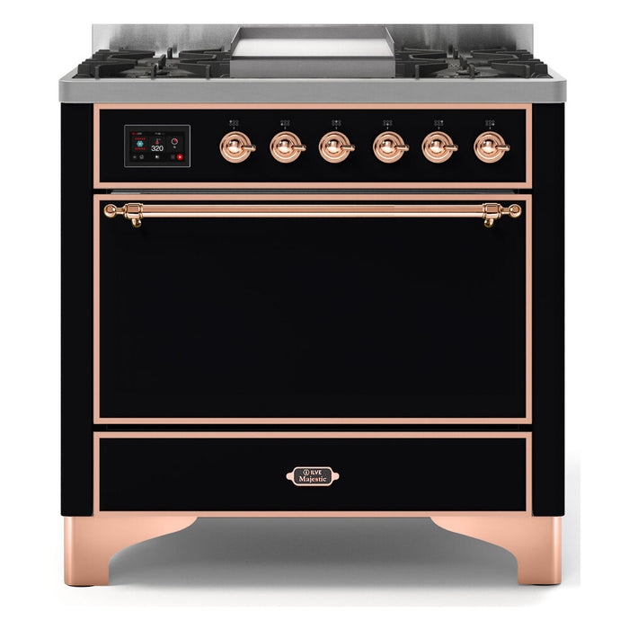 ILVE 36 Inch Majestic II Series Natural/ Propane Gas Burner and Electric Oven Range with 6 Sealed Burners (UM09FDQNS3)