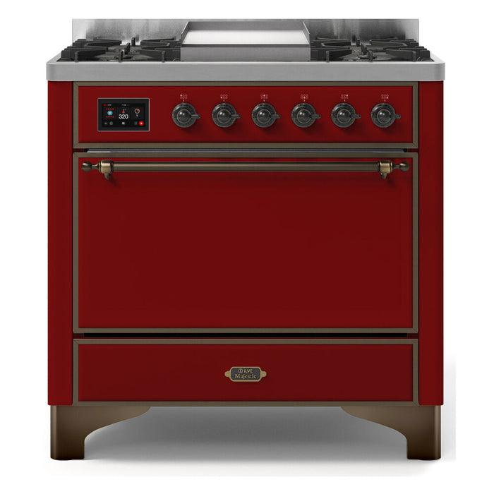 ILVE 36 Inch Majestic II Series Natural/ Propane Gas Burner and Electric Oven Range with 6 Sealed Burners (UM09FDQNS3)