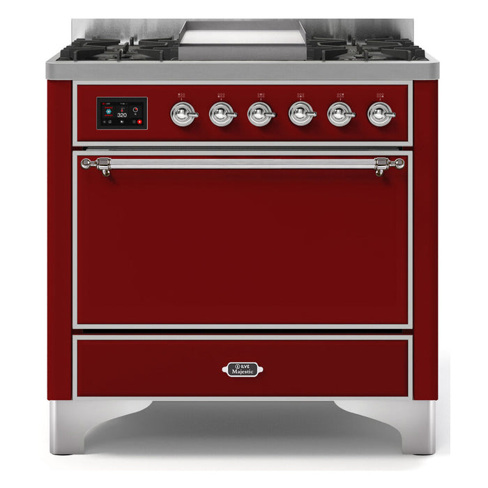 ILVE 36 Inch Majestic II Series Natural/ Propane Gas Burner and Electric Oven Range with 6 Sealed Burners (UM09FDQNS3)