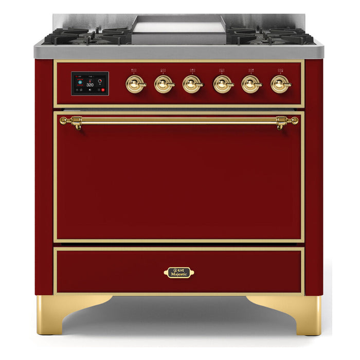 ILVE 36 Inch Majestic II Series Natural/ Propane Gas Burner and Electric Oven Range with 6 Sealed Burners (UM09FDQNS3)
