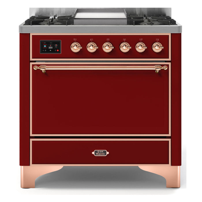 ILVE 36 Inch Majestic II Series Natural/ Propane Gas Burner and Electric Oven Range with 6 Sealed Burners (UM09FDQNS3)
