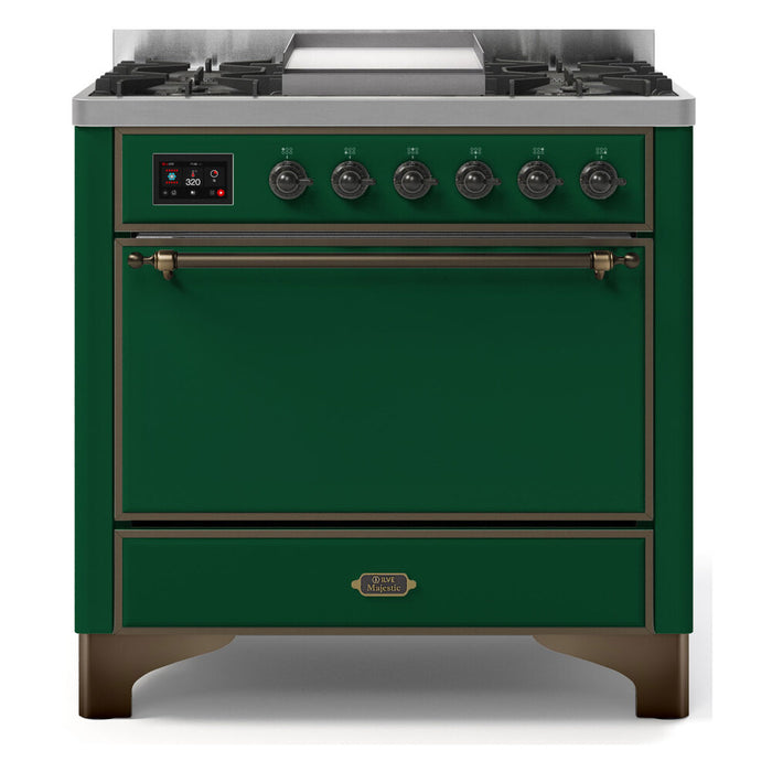 ILVE 36 Inch Majestic II Series Natural/ Propane Gas Burner and Electric Oven Range with 6 Sealed Burners (UM09FDQNS3)