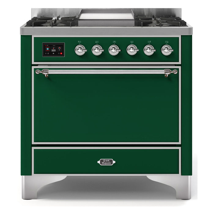 ILVE 36 Inch Majestic II Series Natural/ Propane Gas Burner and Electric Oven Range with 6 Sealed Burners (UM09FDQNS3)