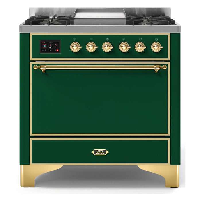 ILVE 36 Inch Majestic II Series Natural/ Propane Gas Burner and Electric Oven Range with 6 Sealed Burners (UM09FDQNS3)