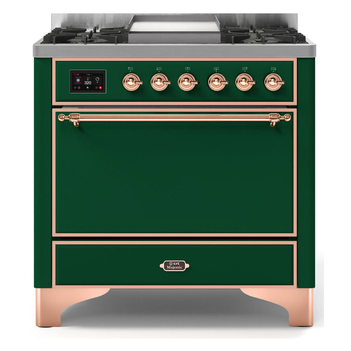 ILVE 36 Inch Majestic II Series Natural/ Propane Gas Burner and Electric Oven Range with 6 Sealed Burners (UM09FDQNS3)