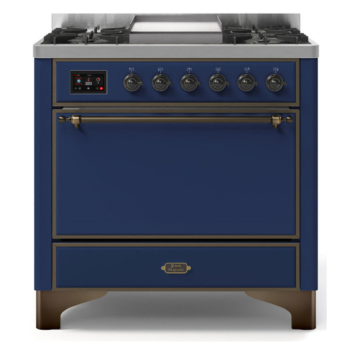 ILVE 36 Inch Majestic II Series Natural/ Propane Gas Burner and Electric Oven Range with 6 Sealed Burners (UM09FDQNS3)
