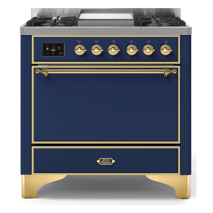 ILVE 36 Inch Majestic II Series Natural/ Propane Gas Burner and Electric Oven Range with 6 Sealed Burners (UM09FDQNS3)